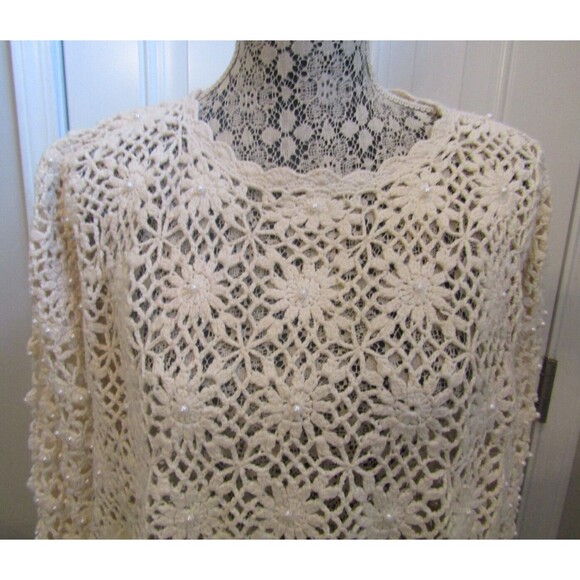Vintage Knitting Needles Crochet Sweater Faux Pearls Knitted By Hand Size M - Picture 3 of 7